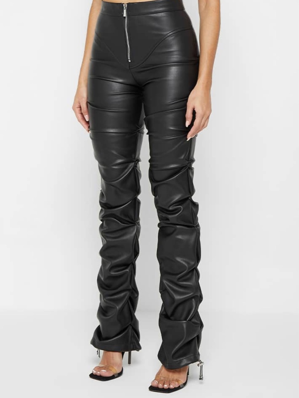 Maniere De Voir Black Tacked Leather Flared Pants